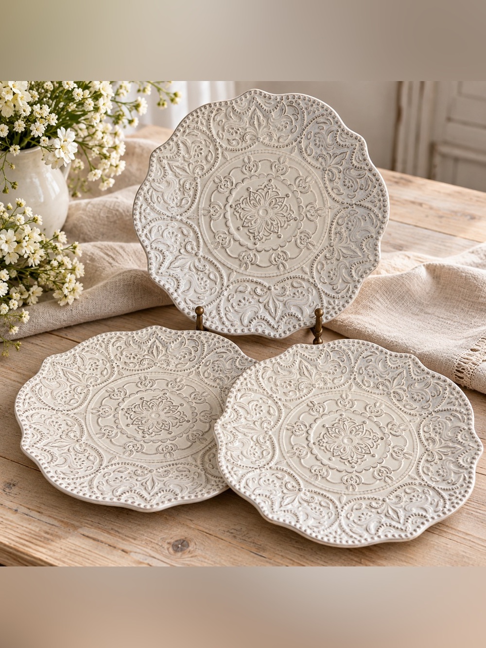 Pier 1 Chateau Clair White Scalloped Salad Plates Set of 3 8.5”
